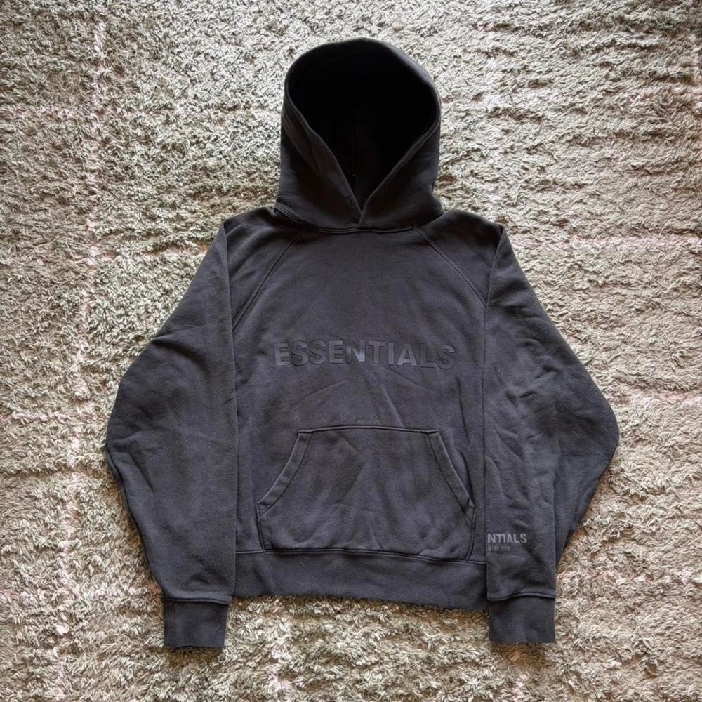 Fear of God Essentials Hoodie Mens XS Black Logo Pullover Sweatshirt FOG
